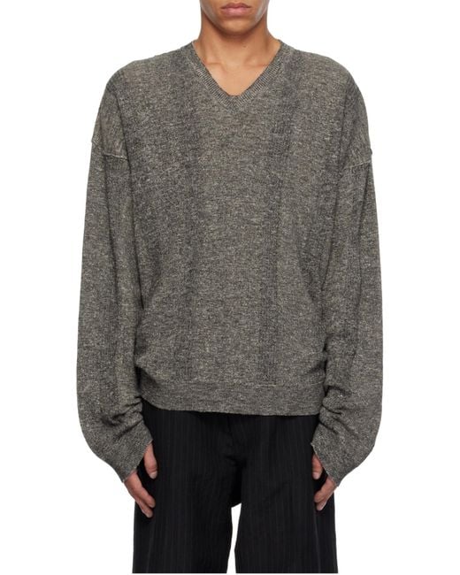 Maison Margiela Gray V-Neck Sweater for men