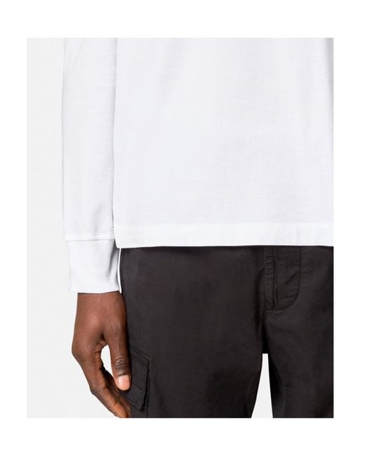 Stone Island White Slim Fit Long Sleeve T-Shirt With Compass Patch for men