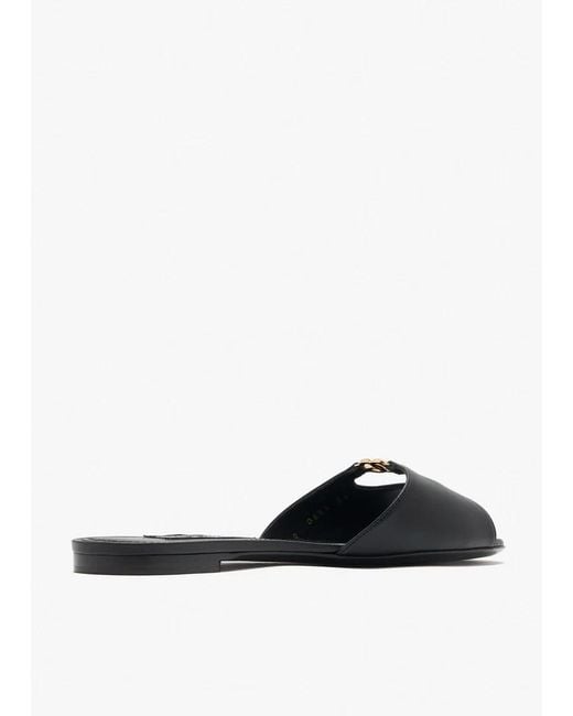 Dolce & Gabbana Black Lollo Logo Plaque Slides