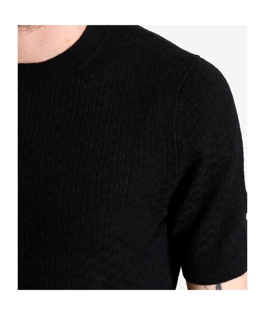 Gran Sasso Black Textured Short-Sleeve Knitted Top for men