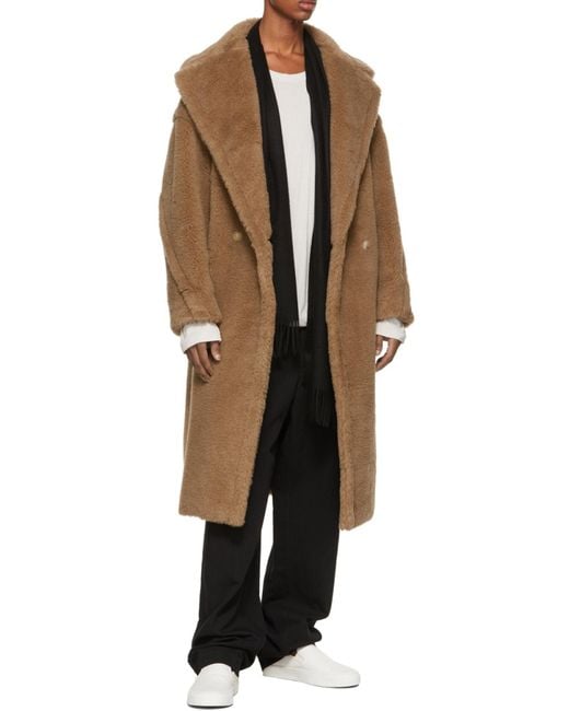 Max Mara Brown Double-Breasted Teddy Long Coat