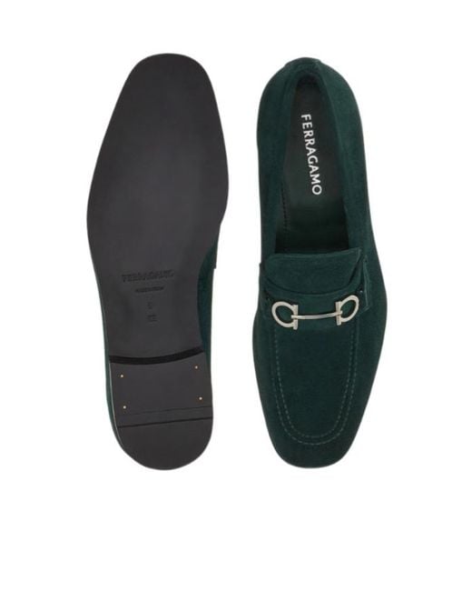 Ferragamo Green Gancini Buckle Loafer for men