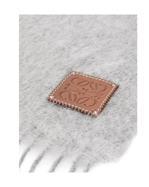 Loewe White Logo Patch Fringed Scarf