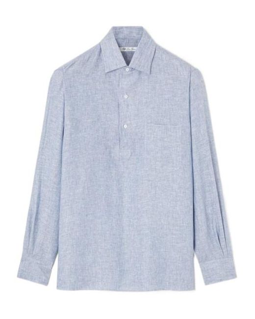 Loro Piana Blue Andre Button-Fastening Linen Shirt for men