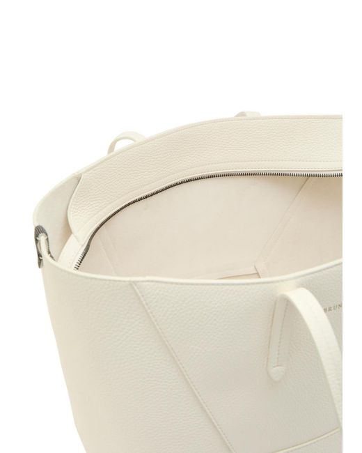 Brunello Cucinelli White Bead Medium Grained Leather Tote Bag