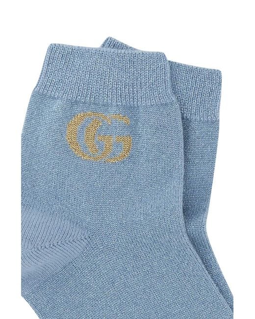 Gucci Blue Intarsia-Knit Logo Ankle Socks