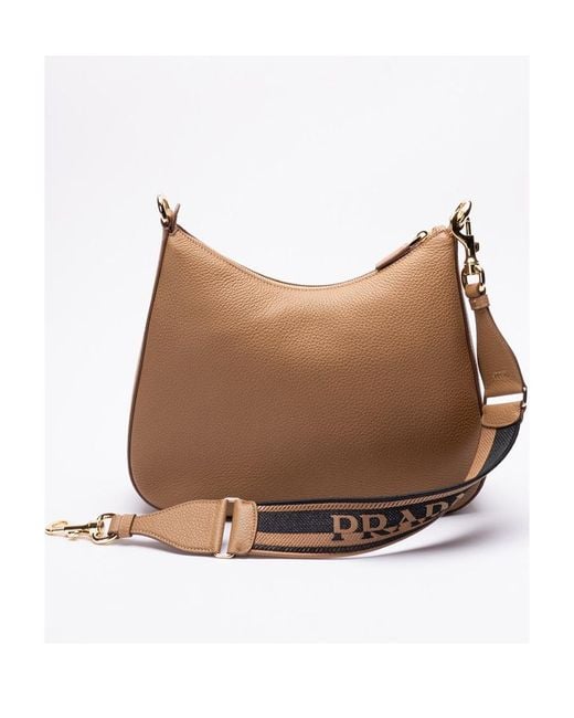 Prada Natural Logo Plaque Zipped Shoulder Bag
