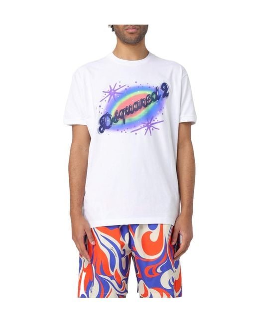 DSquared² White Logo Printed Crewneck T-Shirt for men