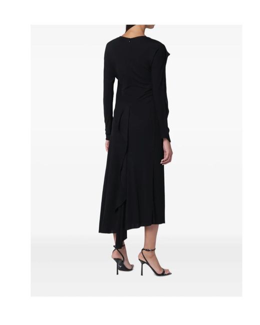 Victoria Beckham Black Draped Long-Sleeve Midi Dress