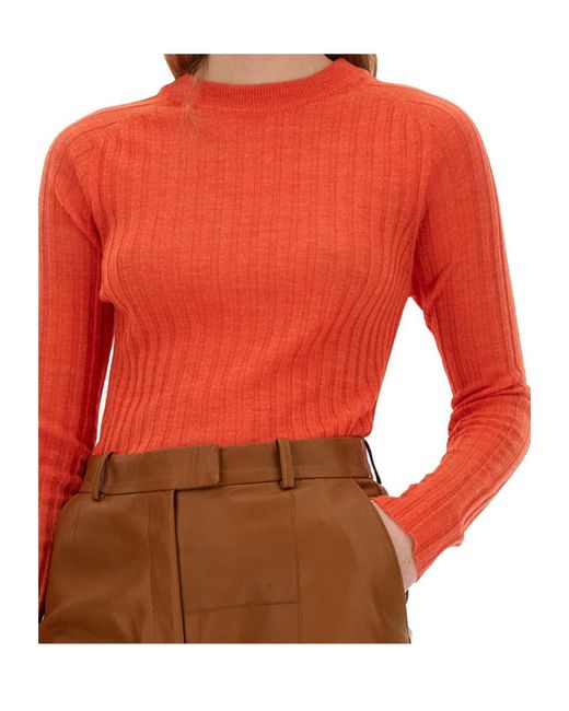 Alysi Red Crewneck Long-Sleeved Knitted Top