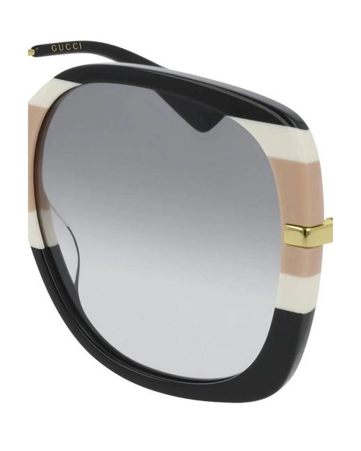 Gucci White Block Stripe Square Sunglasses