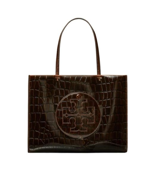 Tory Burch Black Croc-Embossed Logo-Detail Tote Bag