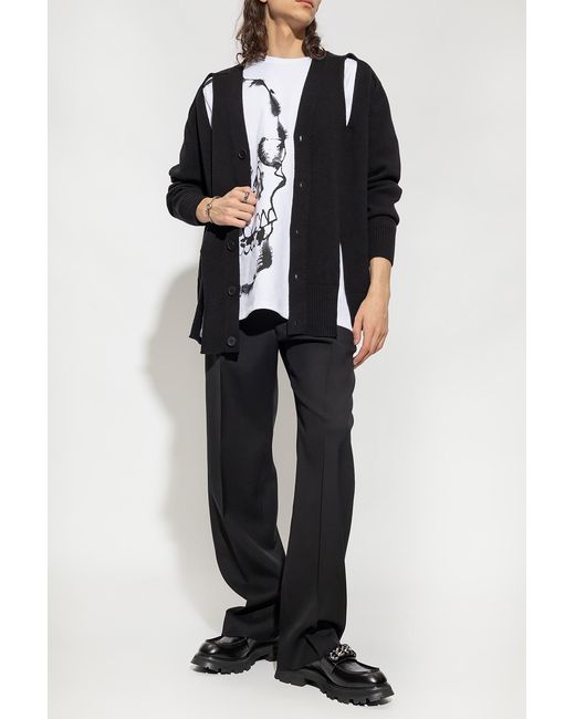 McQueen Black Cut-Out Knitted Cardigan for men