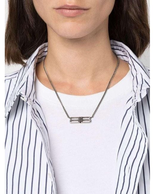 Balenciaga White Bb Icon Logo Charm Necklace