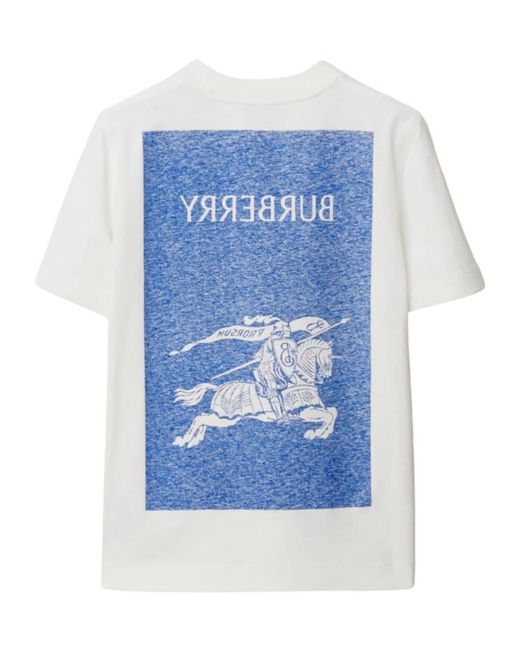 Burberry White Equestrian Knight Cotton T-Shirt