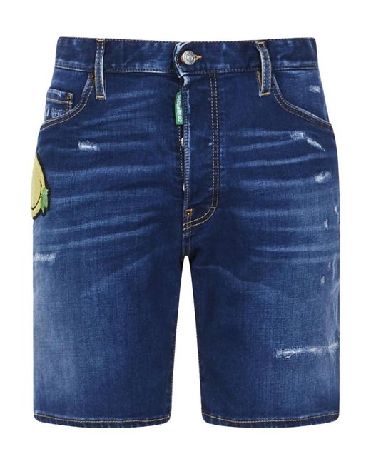 DSquared² Blue Smiley-Patch Denim Shorts for men