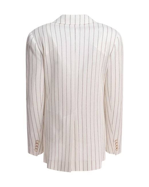 Max Mara White Jadi Striped Single-Breasted Tailored Blazer