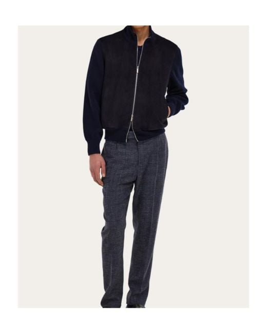 Ferragamo Blue Ferragamo Zip-Up Panelled Jacket for men