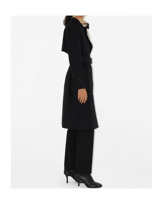 Burberry Black Long Check Collar Gabardine Trench Coat