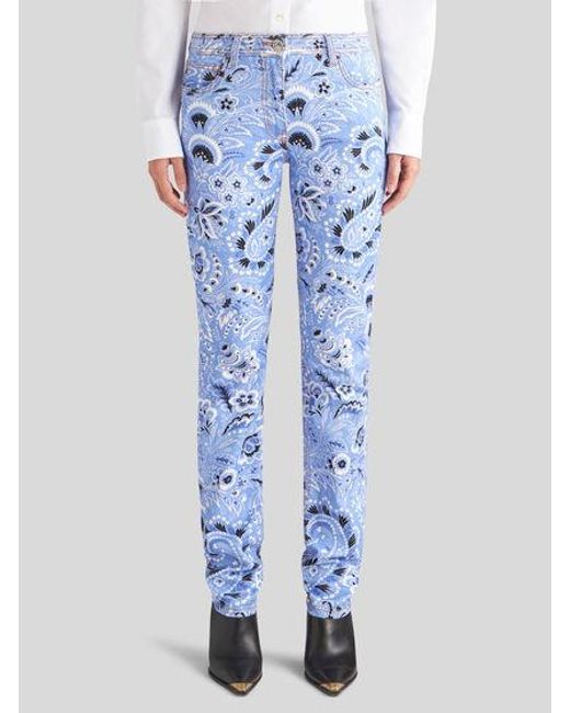 Etro Blue Bandana-Printed Mid-Rise Skinny Jeans