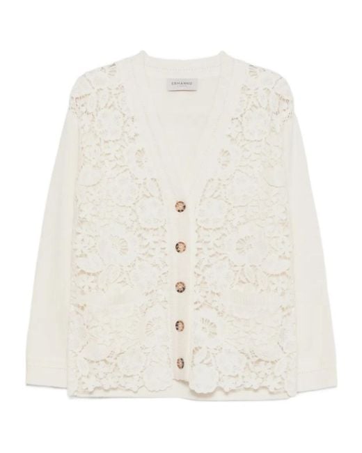 ERMANNO FIRENZE White Lace-Panel Knit Top