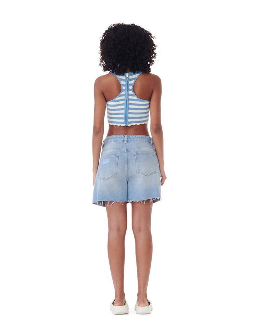 Ganni Blue Crochet Racerback Top