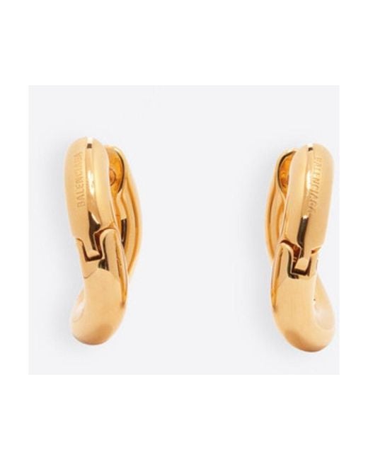 Balenciaga Metallic Logo Engraved Loop Earrings