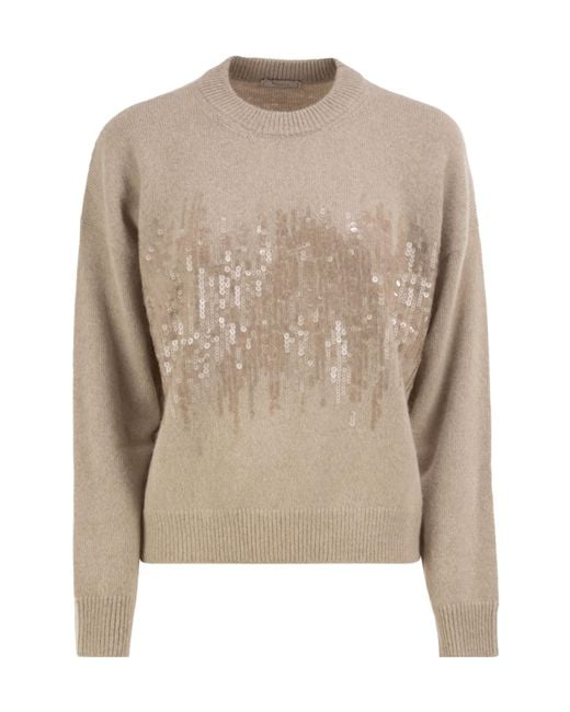 Peserico Natural Crew-Neck Jumper With Sequins