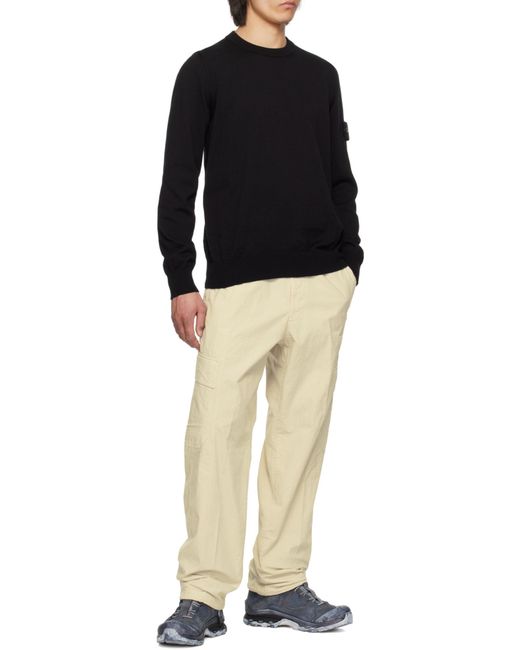 Stone Island Black Compass Patch Crewneck Jumper for men