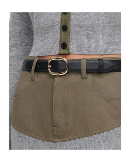 Self-Portrait Gray Knit Khaki Denim Insert Midi Skirt