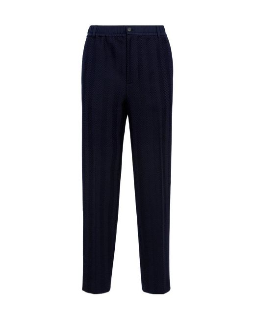 Missoni Blue Chevron-Knit Straight-Leg Trousers for men