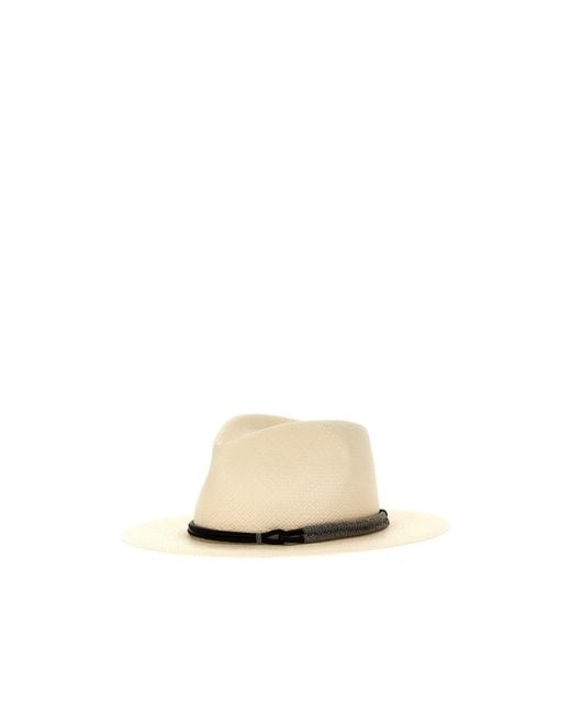 Brunello Cucinelli White Flat Brim Fedora Hat