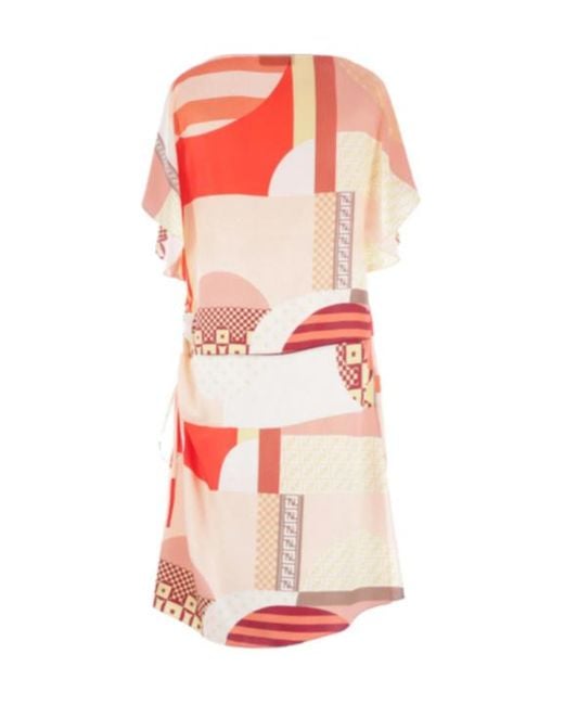 Fendi Pink Graphic Printed Ruched Mini Dress