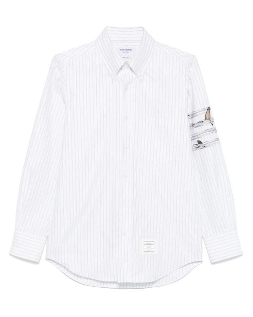 Thom Browne White Motif Embroidered Striped Shirt for men