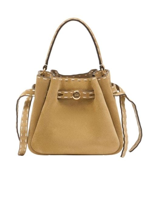 Tory Burch Natural Romy Logo Plaque Mini Bucket Bag