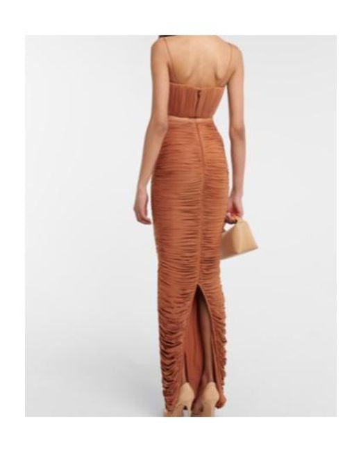 Alex Perry Orange Hartley Ruched Maxi Skirt