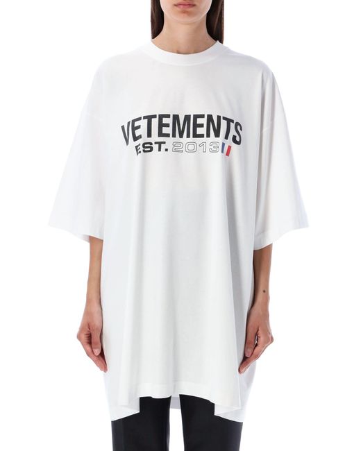 Vetements White Logo-Print Cotton T-Shirt for men