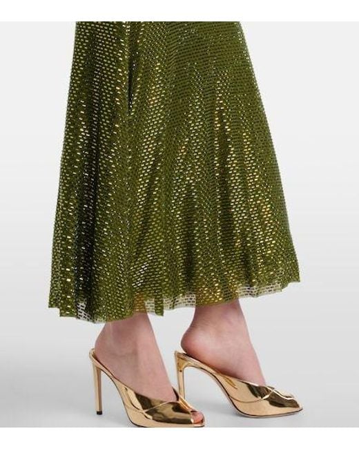 Self-Portrait Green Embellished Mesh Maxi Dress