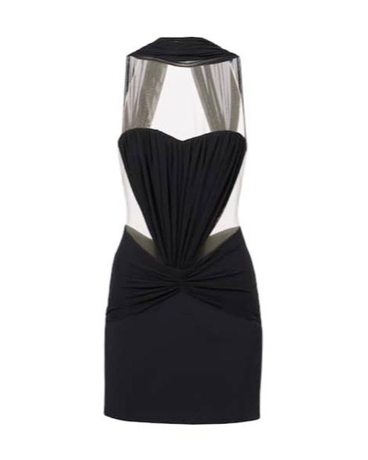 David Koma Black Scarf-Detail Ruched Minidress