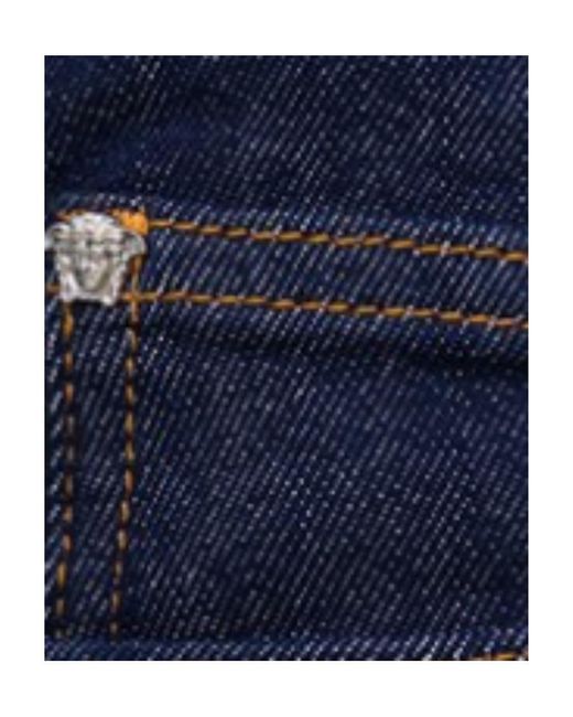 Versace Blue Logo Patch Straight-Leg Jeans for men