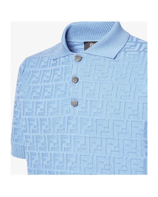 Fendi Blue Ff Short Sleeved Knitted Polo Shirt for men