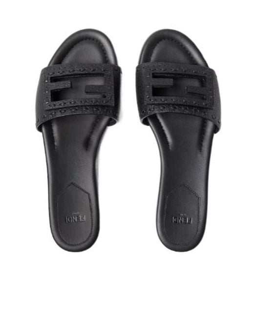Fendi Black Baguette Ff Slip-On Slides