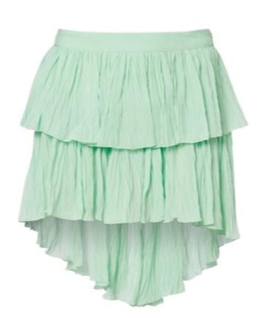 Blumarine Green Plissé Tiered Georgette Miniskirt