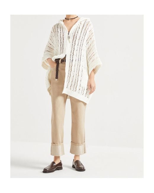 Brunello Cucinelli White Zip-Up Hooded Knitted Cardigan