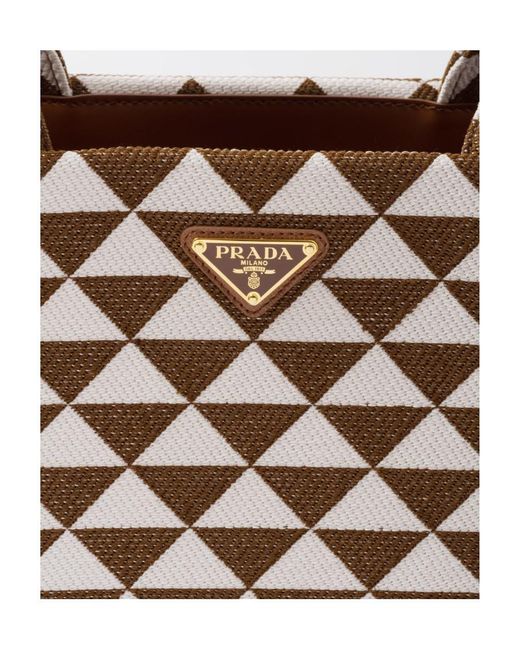 Prada Natural Large Symbole Jacquard Fabric Handbag