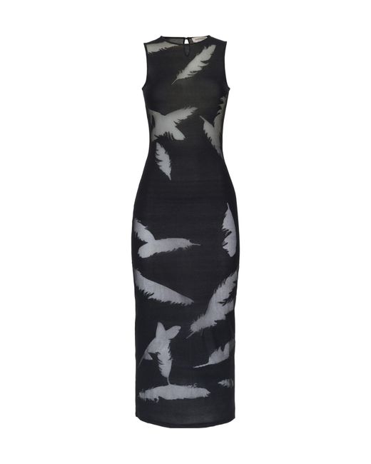 McQueen Black Feather-Intarsia Sleeveless Pencil Dress