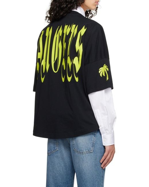 Palm Angels Black Gothic Logo Printed Crewneck T-Shirt for men