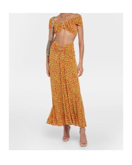 Rabanne Brown Low-Rise Printed Jersey Maxi Skirt
