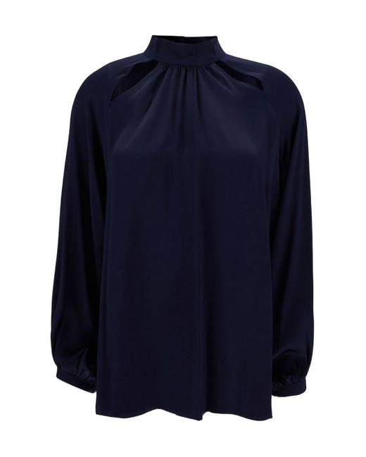 Semicouture Blue Hollowed Out Long-Sleeved Blouse