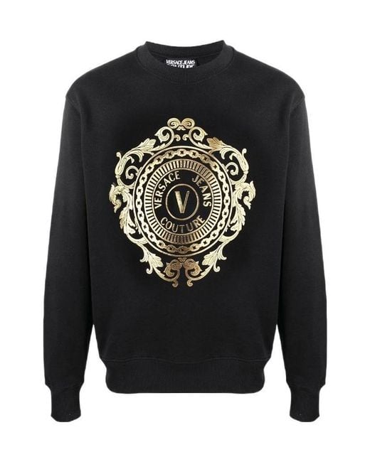 Versace Jeans Black Metallic-Logo Print Sweatshirt for men